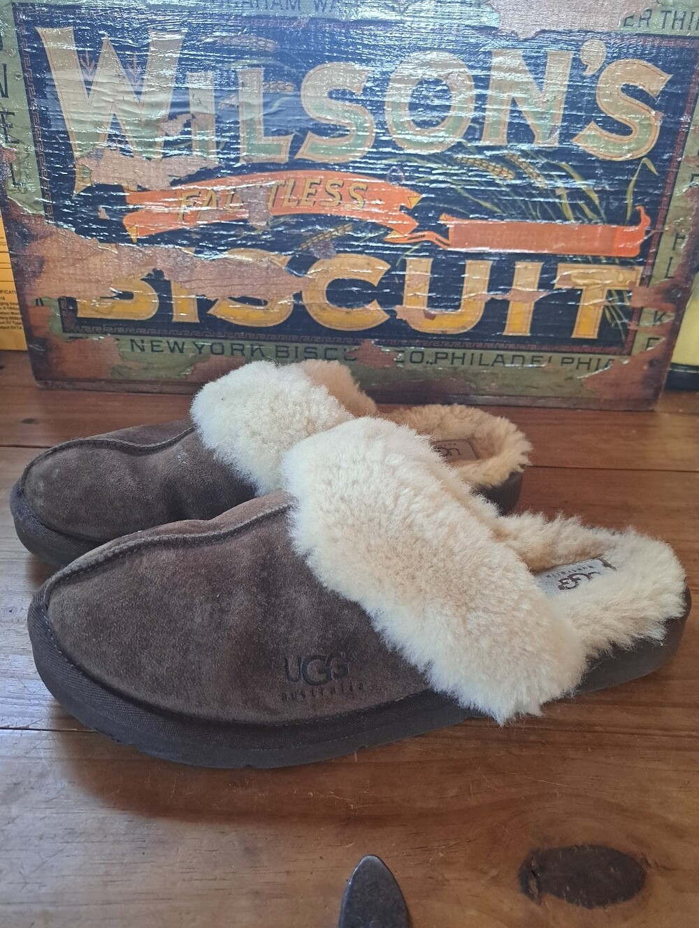 UGG Scuff Men's Slippers Size 11 Espresso Brown Suede Sheepskin Shearling #5614